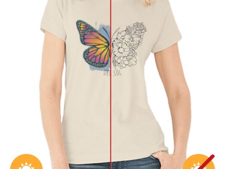 Women Crew Tee - Butterfly Floral - Beige by DelSol for Women - 1 Pc T-Shirt (Small) For Cheap