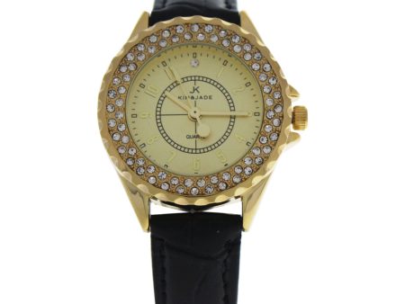 Kim & Jade 2033l-Gblg Gold black Leather Strap Watch Watch For Women 1 Pc on Sale