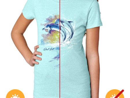 Junior Crew Tee - Watercolor Dolphins-Ice Blue by DelSol for Women - 1 Pc T-Shirt (XL) Hot on Sale