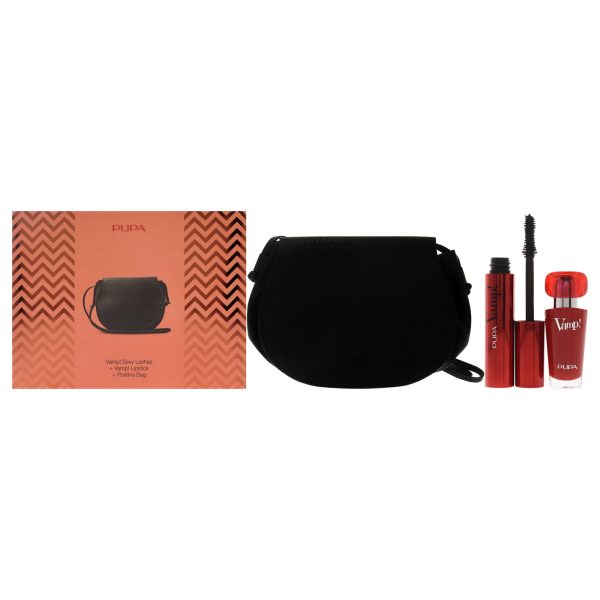 Vamp! Sexy Lashes and Vamp Lipstick Kit by Pupa Milano for Women - 3 Pc 0.40oz Vamp! Sexy Lashes Mascara - 011 Black, 0.123oz Lipstick - 301 Intense Red, Postina Bag Hot on Sale