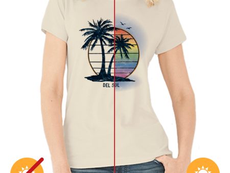 Women Crew Tee - Island Palm Sunset - Beige by DelSol for Women - 1 Pc T-Shirt (Large) For Cheap