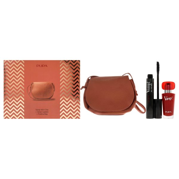 Vamp! All In One and Vamp Lipstick Kit by Pupa Milano for Women - 3 Pc 0.30oz 011 Sexy Black, 0.123oz 301 Intense Red, Postina Bag Hot on Sale