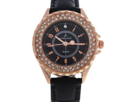 Kim & Jade 2033l-Gpblbl Rose Gold Black Leather Strap Watch Watch for Women 1 Pc Online now