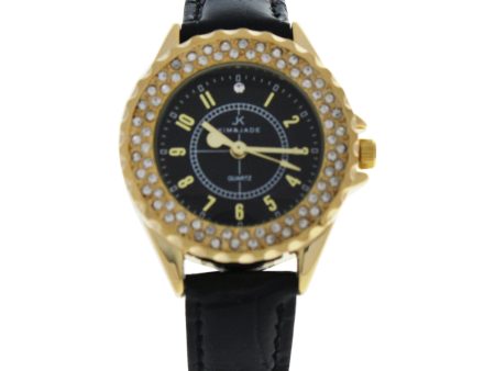 Kim & Jade 2033l-Gblbl Gold Black Leather Strap Watch Watch for Women 1 Pc Online Sale