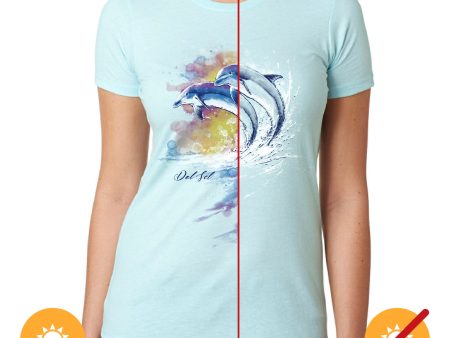 Girls Crew Tee - Watercolor Dolphins - Ice Blue by DelSol for Women - 1 Pc T-Shirt (YL) Hot on Sale