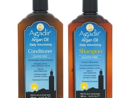 Argan Oil Daily Volumizing Shampoo and Conditioner Kit by Agadir for Unisex - 2 Pc Kit 12.4oz Shampoo, 12.4oz Conditioner Online Sale