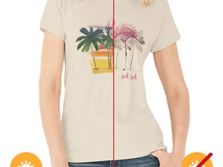 Women Crew Tee - Watercolor Flamingo - Beige by DelSol for Women - 1 Pc T-Shirt (XL) Hot on Sale