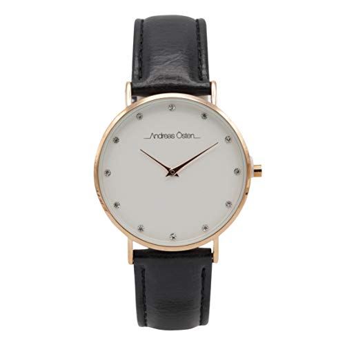 Andreas Osten Ao-13 Klassisk - Rose Gold black Leather Strap Watch By Andreas Osten For Women - 1 Pc Watch  1 Pc Supply