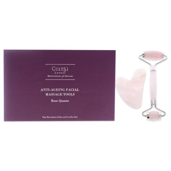 Anti-Ageing Facial Massage Tools by Cult51 for Unisex - 2 Pc Pure Rose Quartz Roller, Gua Sha Tool Online Hot Sale