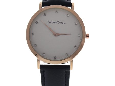 Andreas Osten Ao-13 Klassisk - Rose Gold black Leather Strap Watch By Andreas Osten For Women - 1 Pc Watch  1 Pc Supply