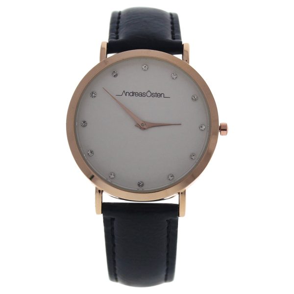 Andreas Osten Ao-13 Klassisk - Rose Gold black Leather Strap Watch By Andreas Osten For Women - 1 Pc Watch  1 Pc Supply