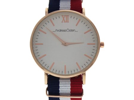 Andreas Osten Ao-65 Somand - Rose Gold navy Blue-White-Red Nylon Strap Watch By Andreas Osten For Unisex - 1 Pc Wa  1 Pc on Sale