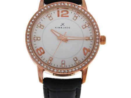 2031L-GPBLW Rose Gold Black Leather Strap Watch by Kim & Jade for Women - 1 Pc Watch Hot on Sale