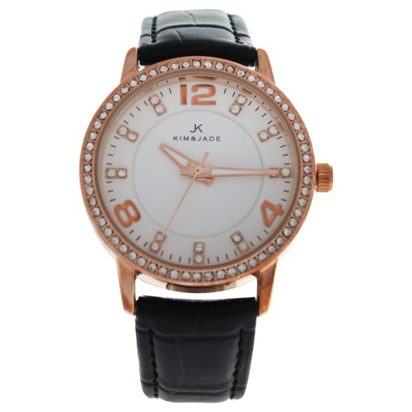 2031L-GPBLW Rose Gold Black Leather Strap Watch by Kim & Jade for Women - 1 Pc Watch Hot on Sale