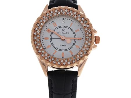 2033L-GPBLW Rose Gold Black Leather Strap Watch For Cheap