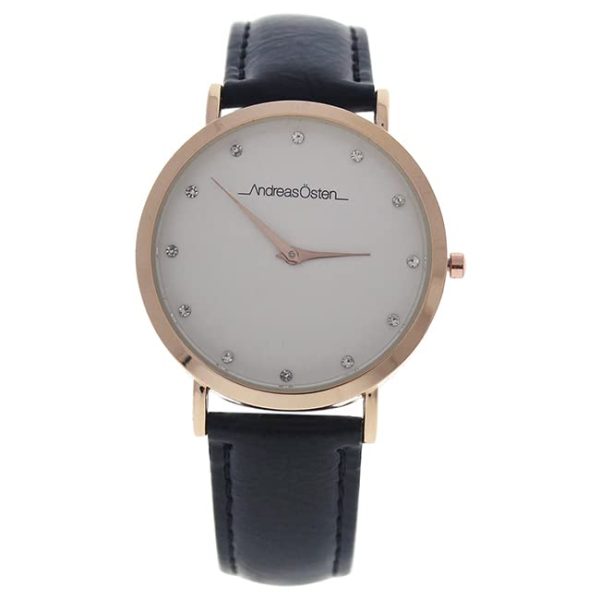 Andreas Osten Ao-13 Klassisk - Rose Gold black Leather Strap Watch By Andreas Osten For Women - 1 Pc Watch  1 Pc Supply