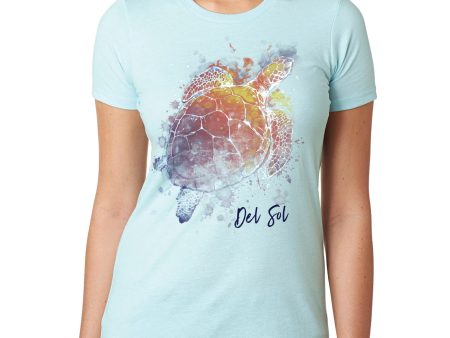 Girls Crew Tee - Turtle Splash-Ice Blue by DelSol for Women - 1 Pc T-Shirt (2XL) on Sale